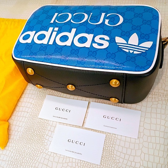 Very Rare Brand New Adidas x Gucci Blue Crystal Canvas Shoulder Bag - Picture 2 of 16